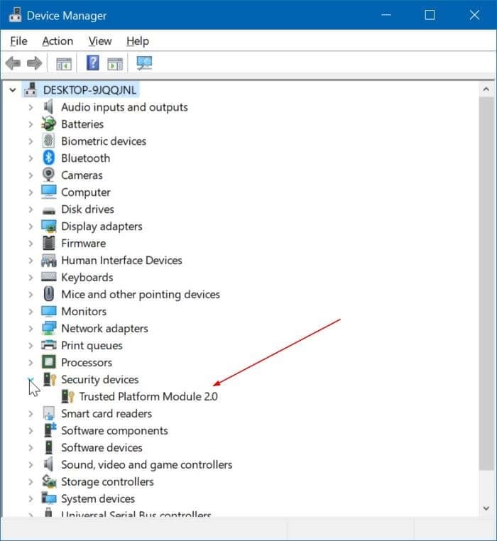 Use o Gerenciador de dispositivos para verificar a versão do TPM no Windows 10/11