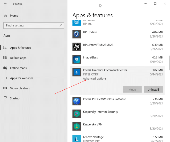 Correção: Intel Graphics Command Center não está abrindo ou funcionando 2 Redefinir ou reparar Intel Graphics Command Center