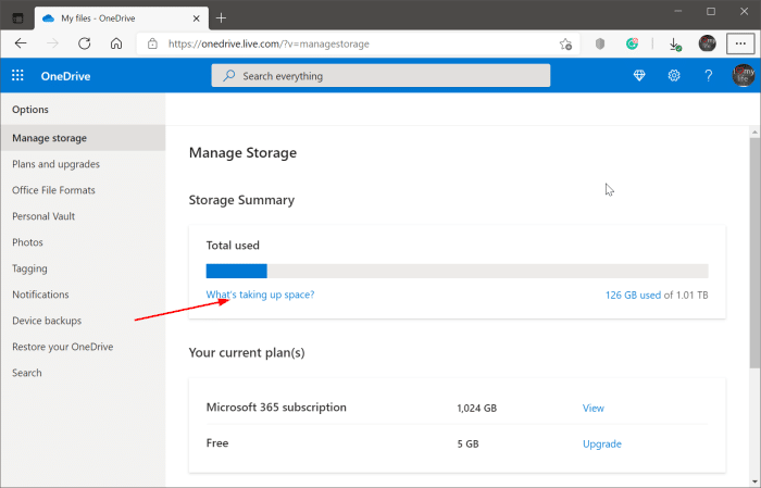 Pesquisar arquivos grandes no OneDrive