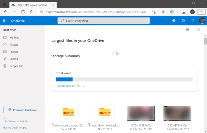 Pesquisar arquivos grandes no OneDrive