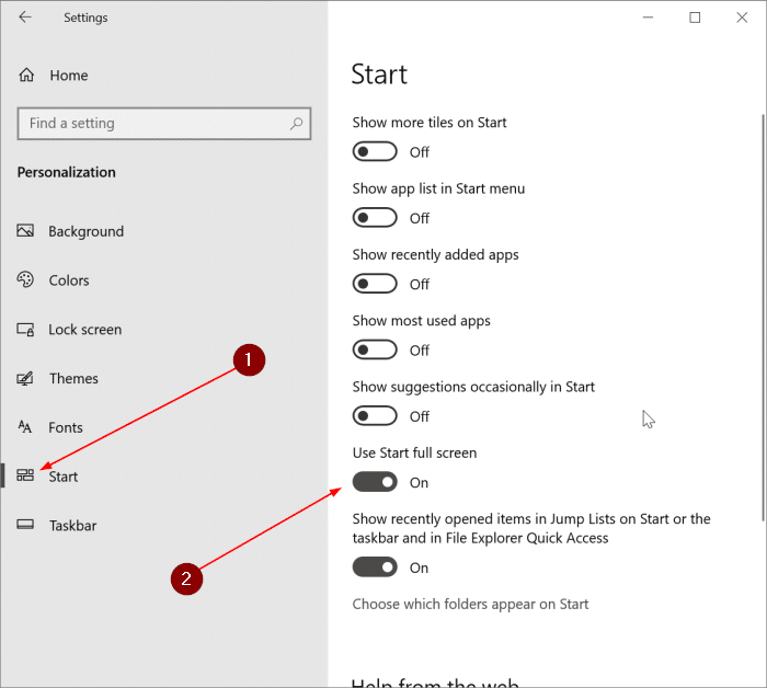 Como deixar o menu Iniciar em tela cheia no Windows 10 2 Ativar o menu Iniciar em tela cheia no Windows 10