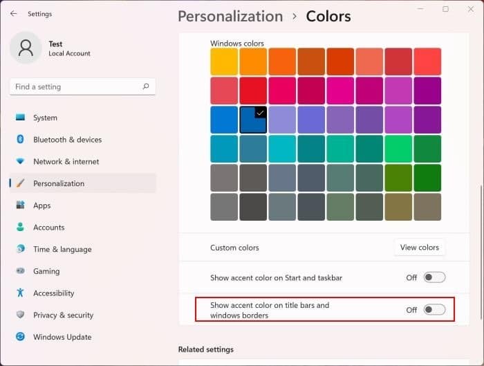 Como desativar a cor das bordas da janela no Windows 11 3 Desativar a cor da borda da janela no Windows 11
