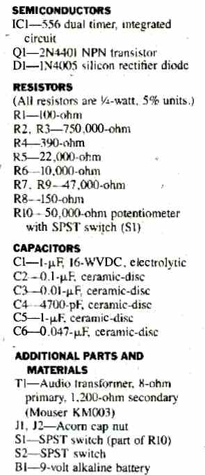 Lista de peças para a Eletroacupuntura