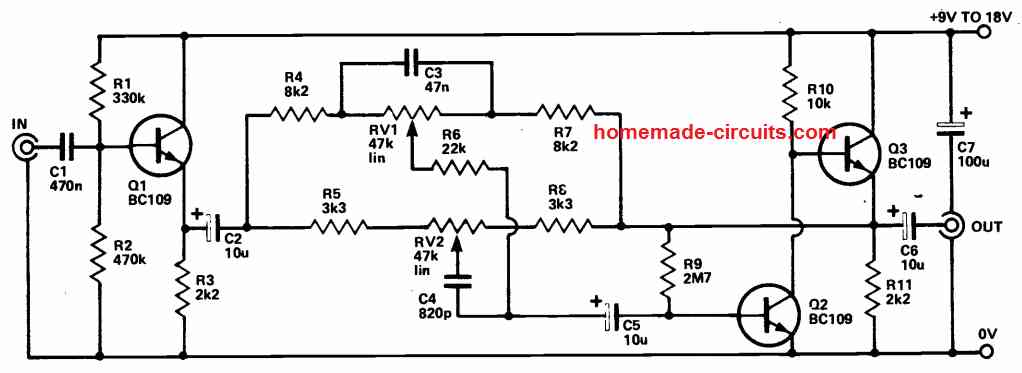 Circuitos de Controle de Tom Simples 18 Circuito de Controle de Tom Transistor Simples