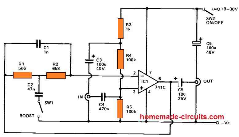 Circuitos de Controle de Tom Simples 20 Amplificador de agudos para guitarras