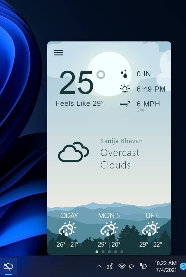 Como mostrar informações meteorológicas na barra de tarefas do Windows 11 5 Use a Weather Bar (gratuita) para exibir informações meteorológicas na barra de tarefas do Windows 11