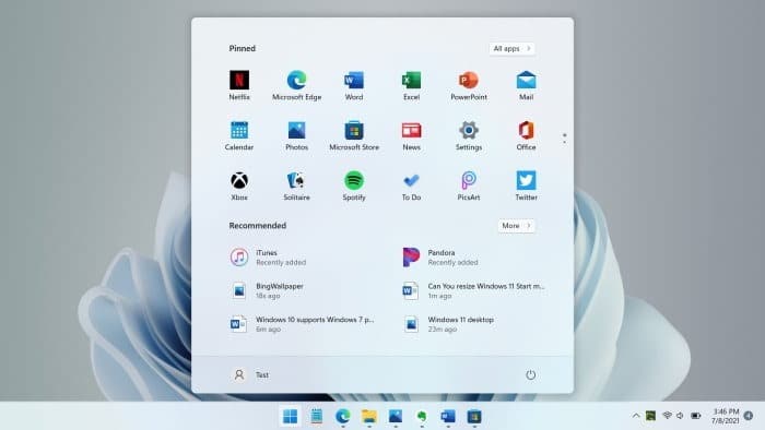 Posso redimensionar o menu Iniciar no Windows 11?