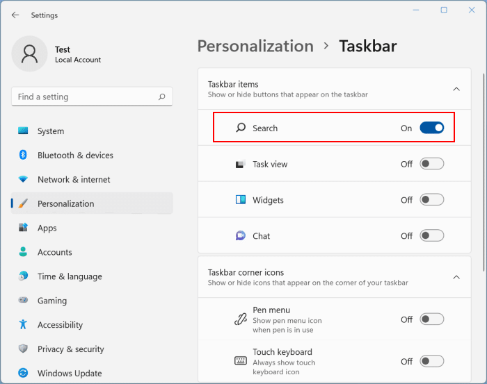 Adicionar ícone de pesquisa à barra de tarefas do Windows 11