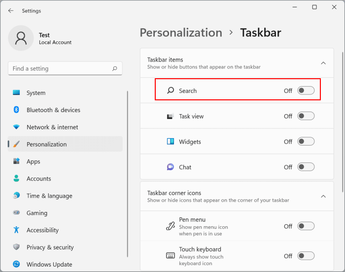 Remova o ícone de pesquisa da barra de tarefas do Windows 11