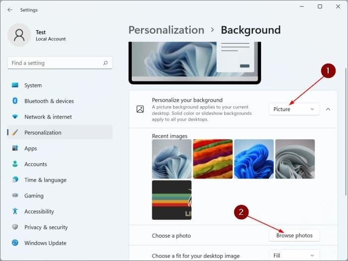 5 maneiras de alterar o papel de parede do Windows 11 4 Altere o papel de parede do Windows 11 por meio do aplicativo Configurações