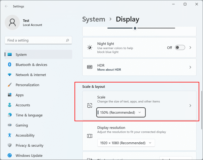 Use a escala de exibição para alterar o tamanho de todos os ícones e outros itens no Windows 11