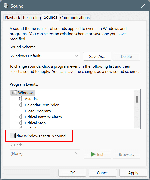 Ative ou desative o som de inicialização por meio de Configurações no Windows 11