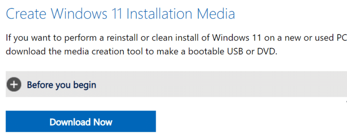 Use a ferramenta de criação de mídia para baixar o Windows 11 ISO