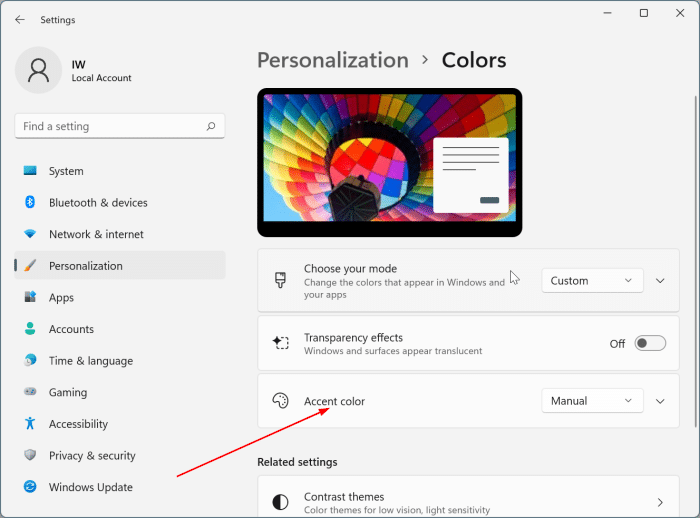 Mostrar cores nas barras de título e nas bordas da janela no Windows 11