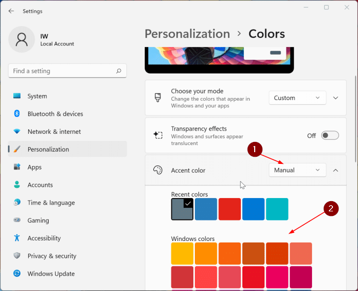 Mostrar cores nas barras de título e nas bordas da janela no Windows 11