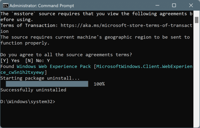 Desinstale widgets do Windows 11 usando o prompt de comando