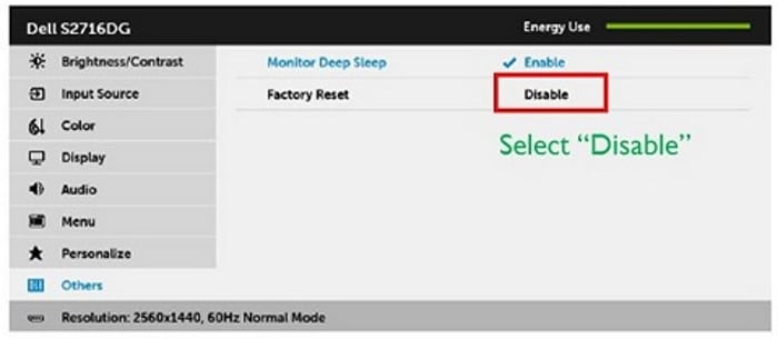 Correção: o monitor da Dell não acorda do modo de suspensão 2 Desative o modo de suspensão profunda do monitor Dell
