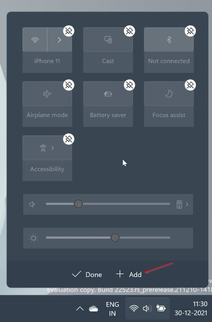 Adicionar novas configurações ao submenu Configurações rápidas do Windows 11
