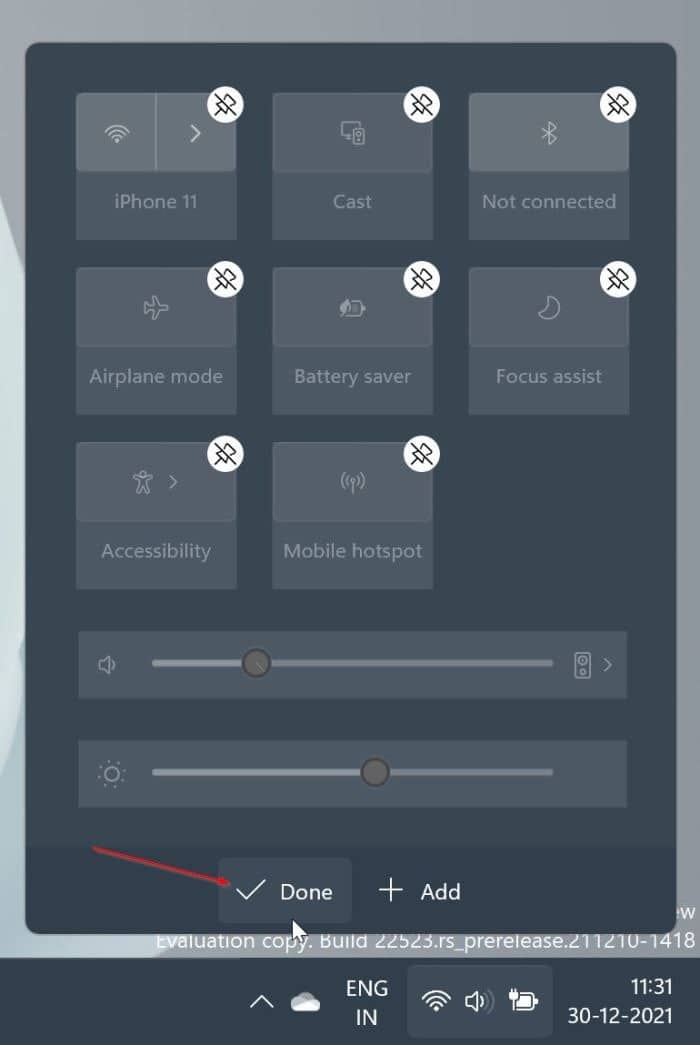 Adicionar novas configurações ao submenu Configurações rápidas do Windows 11