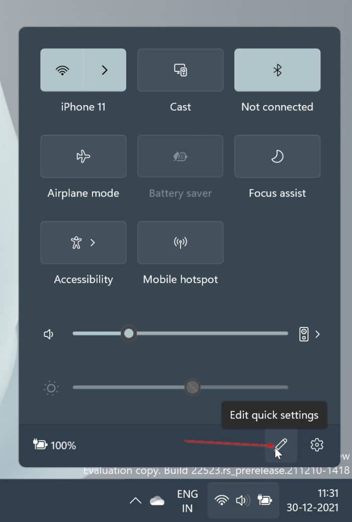 Remova as configurações das configurações rápidas no Windows 11
