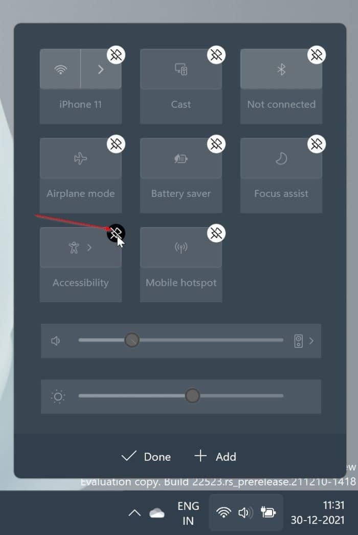 Remova as configurações das configurações rápidas no Windows 11