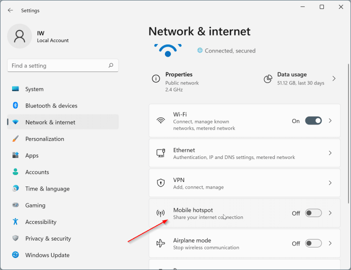Como ativar ou desativar o Mobile Hotspot no Windows 11 5 Ativar ou desativar o hotspot móvel por meio do aplicativo Configurações no Windows 11