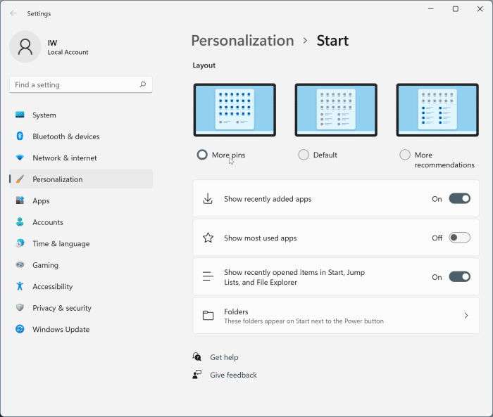 Como mostrar mais aplicativos no menu Iniciar do Windows 11 2 Mostrar mais linhas de aplicativos no menu Iniciar do Windows 11