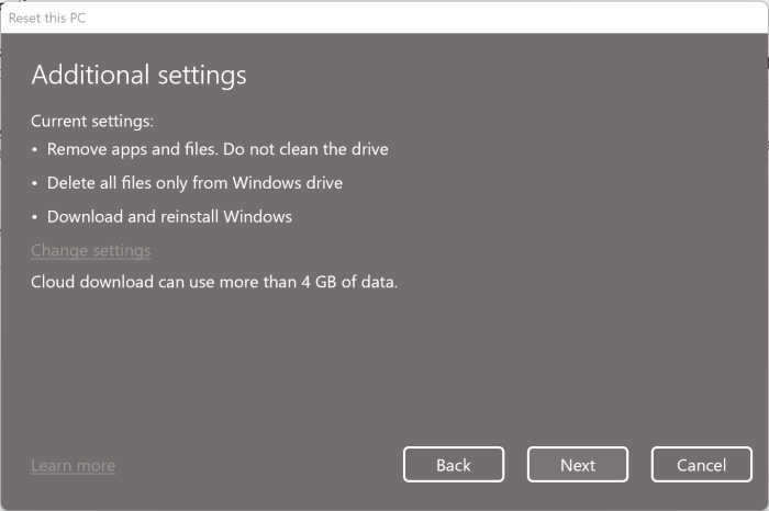 Redefinir o Windows 11 para as configurações de fábrica