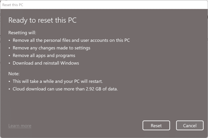 Redefinir o Windows 11 para as configurações de fábrica