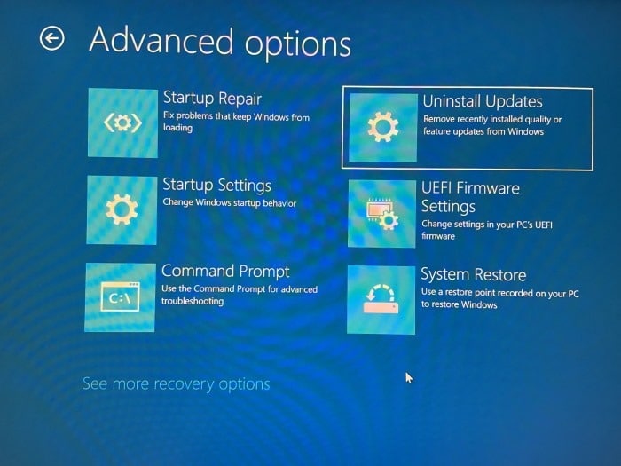 Desinstale as atualizações do Windows quando o PC não estiver inicializando