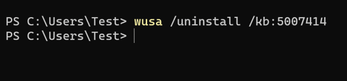 Desinstale as atualizações do Windows via Windows Terminal ou PowerShell