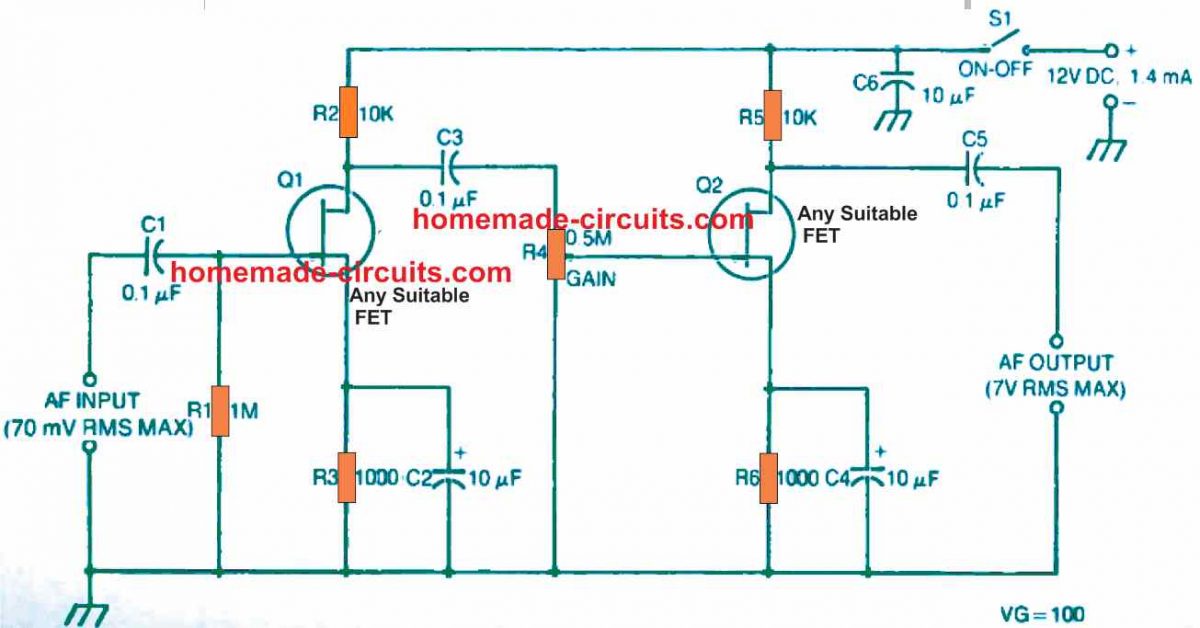‎Circuito amplificador FET de 2 estágios‎