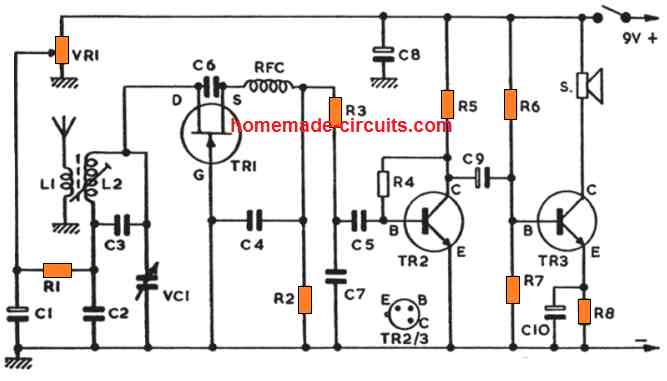 ‎Outro circuito de rádio regenerativo único do FET‎