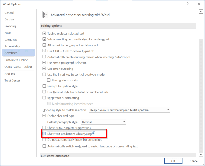 Como desativar a previsão de texto no Office Word 2 Como desativar a previsão de texto no Office Word