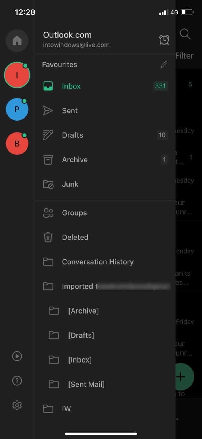 Localize e exiba a pasta Lixo Eletrônico ou Spam no aplicativo Outlook no iPhone