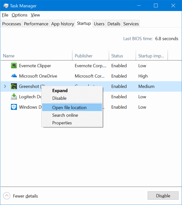 Encontre a localização dos programas de inicialização no Windows 10