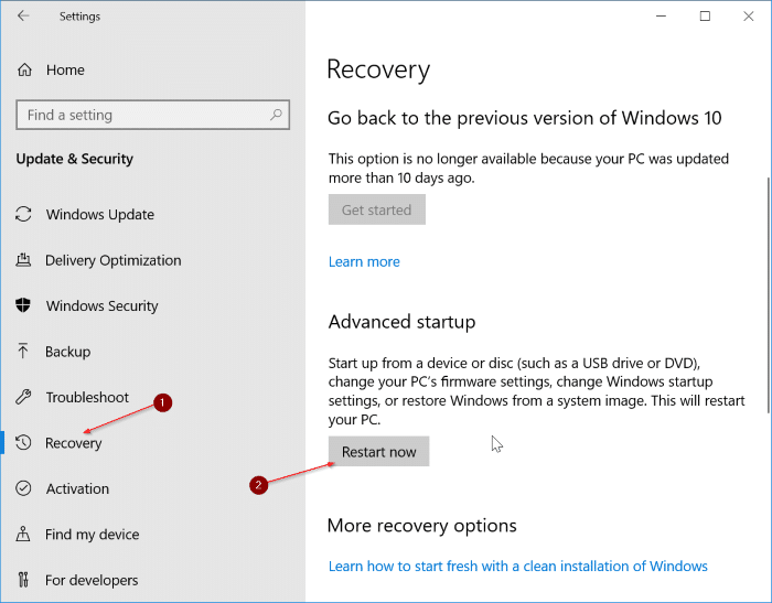 Acesse as configurações do firmware UEFI por meio de Configurações