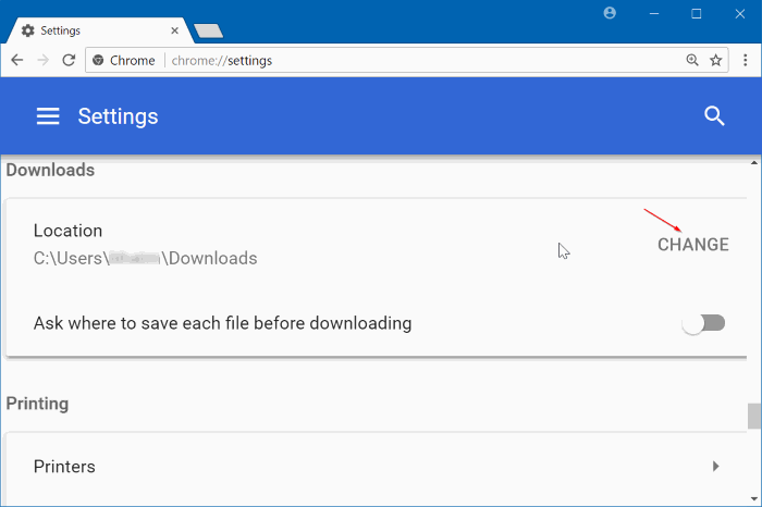 Alterar pasta de download do Chrome