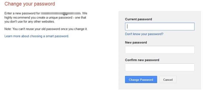 Alterando a senha da sua conta do Google