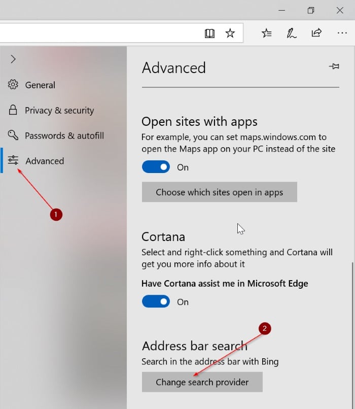 Alterar o mecanismo de pesquisa padrão no Microsoft Edge