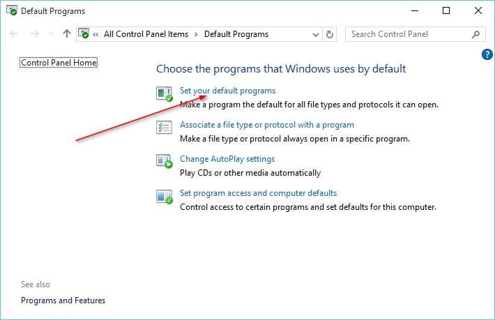 Altere o navegador padrão no Windows 10 usando programas padrão