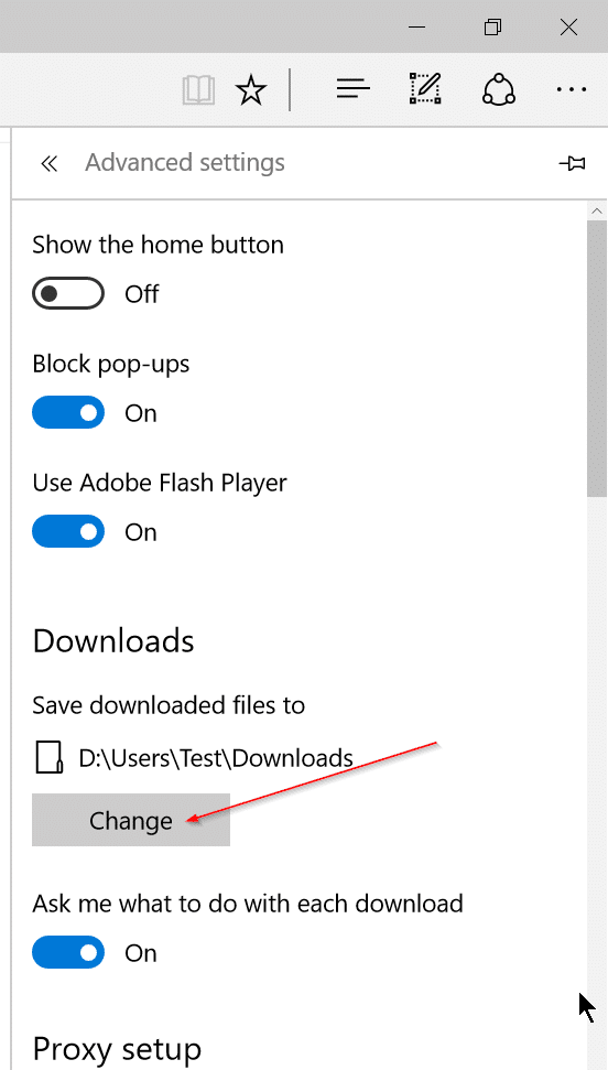 altere a pasta de download padrão no Edge step3