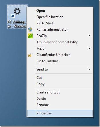 Como criar um atalho de teclado para abrir as configurações do PC no Windows 8