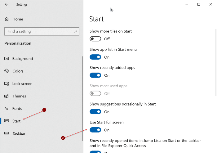 ativar o menu iniciar em tela cheia no Windows 10