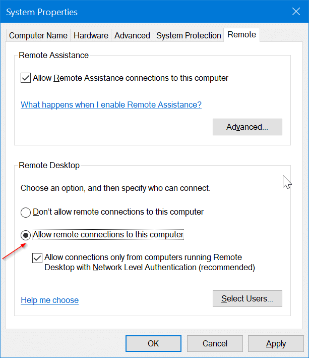Habilite a Área de Trabalho Remota via Painel de Controle