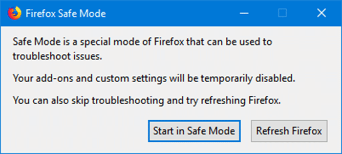 Atualize o Firefox usando a opção de modo de segurança