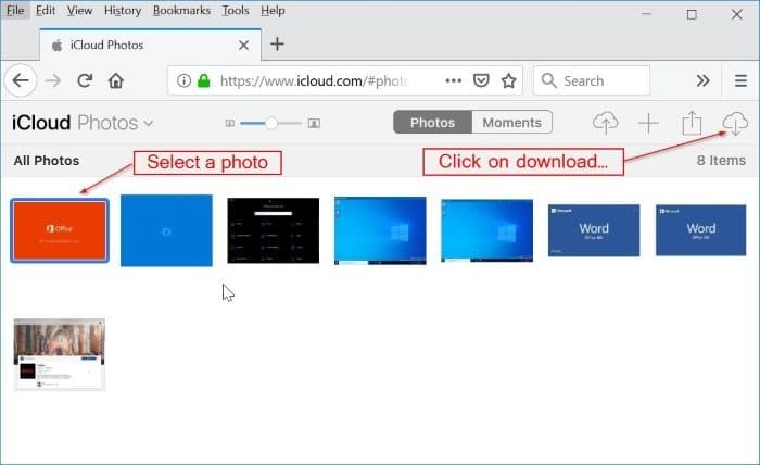 Como baixar fotos do iCloud para PC com Windows 10 5 Baixe fotos selecionadas do iCloud para o Windows 10