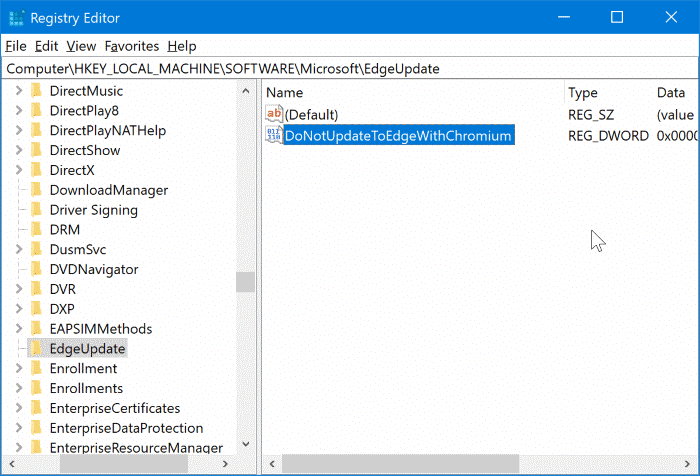 bloquear a instalação automática do Edge baseado em Chromium no Windows 10 pic04