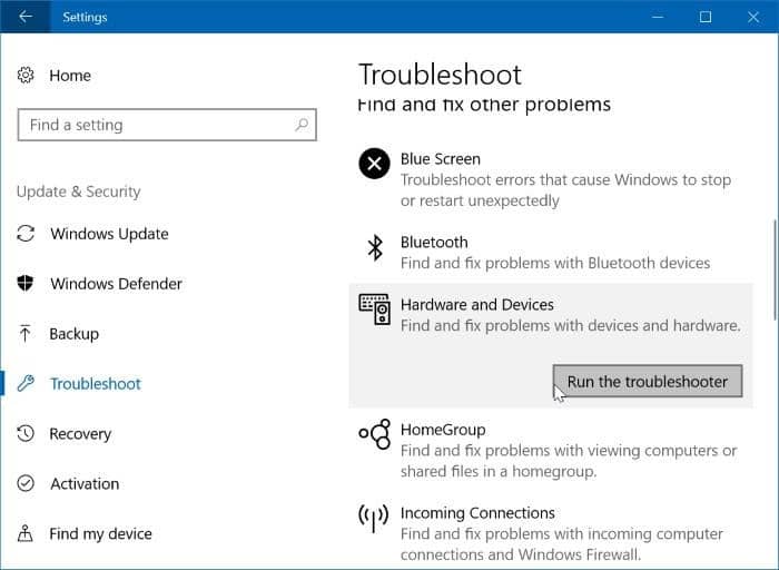 Execute o solucionador de problemas de hardware