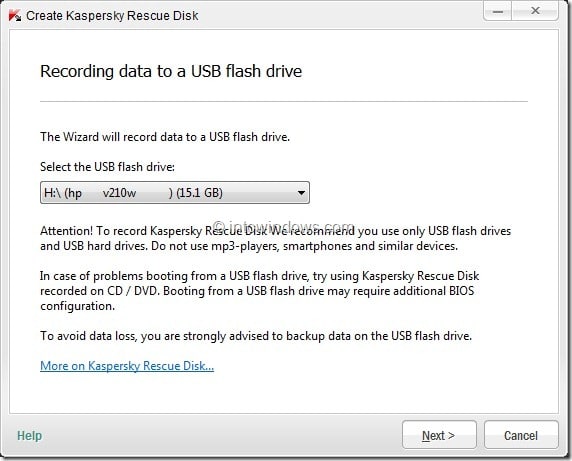 Como criar uma unidade USB Kaspersky Rescue